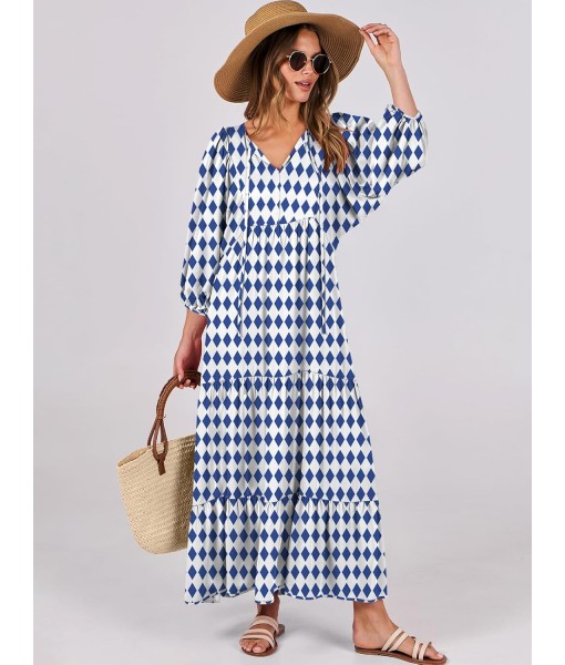 ANRABESS Womens Boho Maxi Dresses 2025 Summer V Neck Puff Sleeve Floral Flowy Swing Fall Casual Long Dress