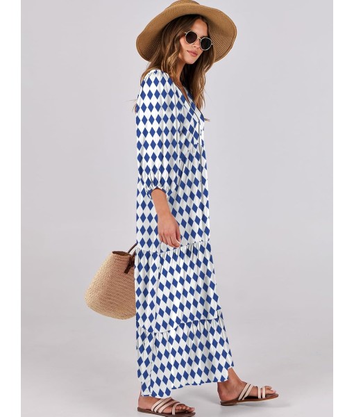 ANRABESS Womens Boho Maxi Dresses 2025 Summer V Neck Puff Sleeve Floral Flowy Swing Fall Casual Long Dress