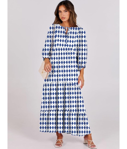ANRABESS Womens Boho Maxi Dresses 2025 Summer V Neck Puff Sleeve Floral Flowy Swing Fall Casual Long Dress