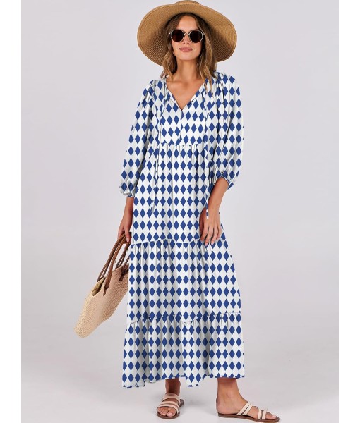 ANRABESS Womens Boho Maxi Dresses 2025 Summer V Neck Puff Sleeve Floral Flowy Swing Fall Casual Long Dress