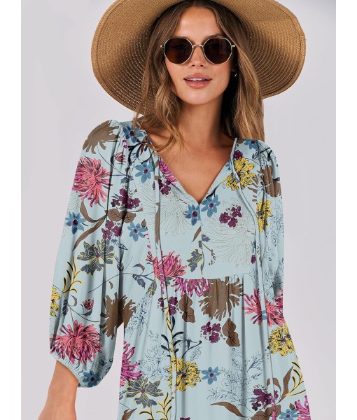 ANRABESS Womens Boho Maxi Dresses 2025 Summer V Neck Puff Sleeve Floral Flowy Swing Fall Casual Long Dress