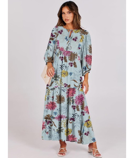 ANRABESS Womens Boho Maxi Dresses 2025 Summer V Neck Puff Sleeve Floral Flowy Swing Fall Casual Long Dress