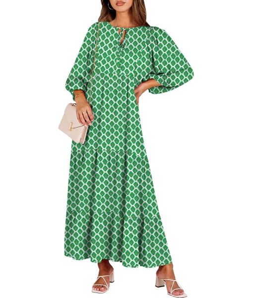 ANRABESS Womens Boho Maxi Dresses 2025 Summer V Neck Puff Sleeve Floral Flowy Swing Fall Casual Long Dress