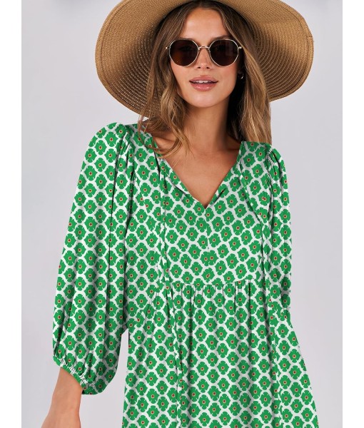 ANRABESS Womens Boho Maxi Dresses 2025 Summer V Neck Puff Sleeve Floral Flowy Swing Fall Casual Long Dress