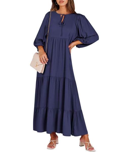 ANRABESS Womens Boho Maxi Dresses 2025 Summer V Neck Puff Sleeve Floral Flowy Swing Fall Casual Long Dress