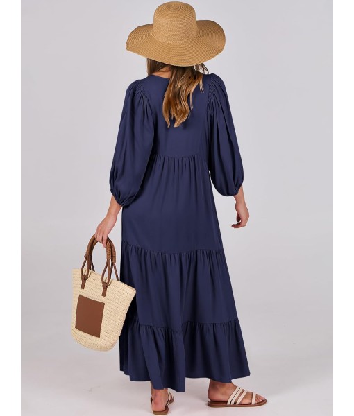 ANRABESS Womens Boho Maxi Dresses 2025 Summer V Neck Puff Sleeve Floral Flowy Swing Fall Casual Long Dress