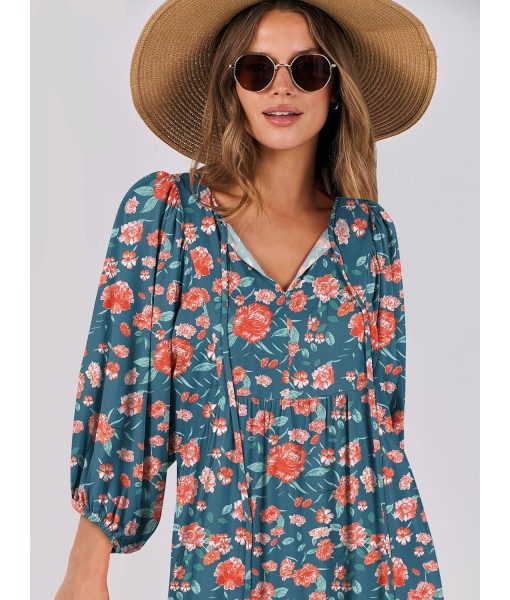 ANRABESS Womens Boho Maxi Dresses 2025 Summer V Neck Puff Sleeve Floral Flowy Swing Fall Casual Long Dress