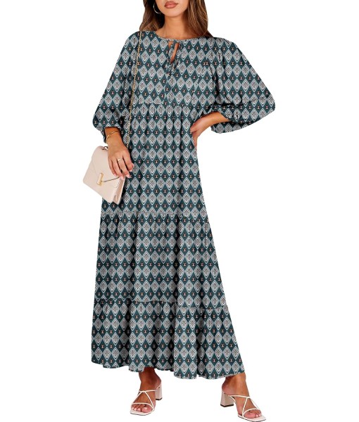 ANRABESS Womens Boho Maxi Dresses 2025 Summer V Neck Puff Sleeve Floral Flowy Swing Fall Casual Long Dress