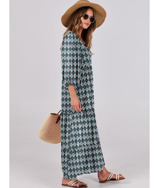 ANRABESS Womens Boho Maxi Dresses 2025 Summer V Neck Puff Sleeve Floral Flowy Swing Fall Casual Long Dress