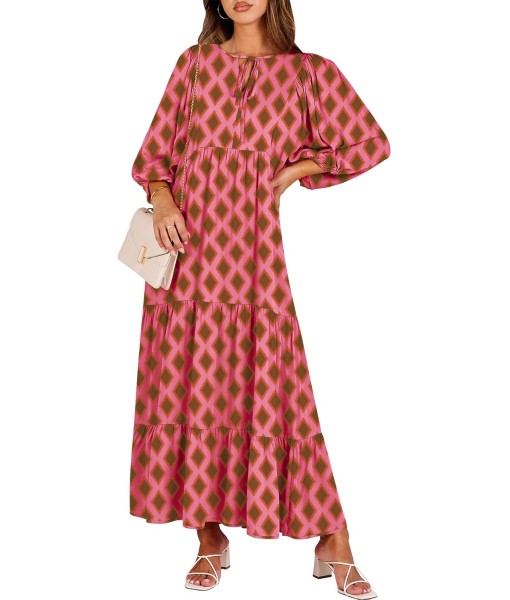ANRABESS Womens Boho Maxi Dresses 2025 Summer V Neck Puff Sleeve Floral Flowy Swing Fall Casual Long Dress
