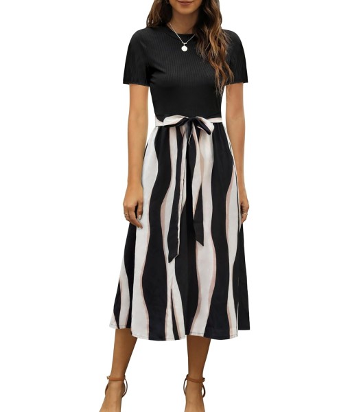 Zattcas Women 2025 Summer Dress Short Sleeve Ribbed Teacher Church Modest Business Casual Work Outfits Midi Dress