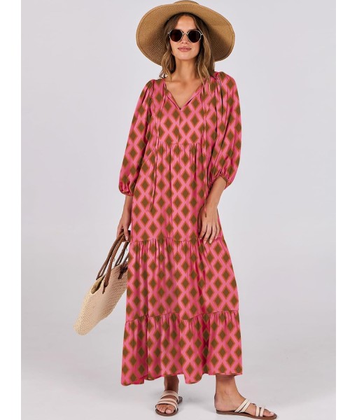 ANRABESS Womens Boho Maxi Dresses 2025 Summer V Neck Puff Sleeve Floral Flowy Swing Fall Casual Long Dress