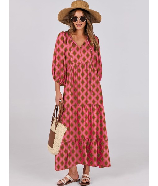 ANRABESS Womens Boho Maxi Dresses 2025 Summer V Neck Puff Sleeve Floral Flowy Swing Fall Casual Long Dress