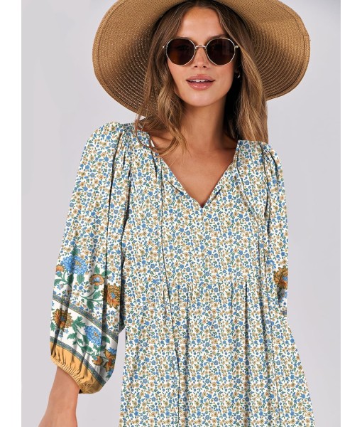 ANRABESS Womens Boho Maxi Dresses 2025 Summer V Neck Puff Sleeve Floral Flowy Swing Fall Casual Long Dress
