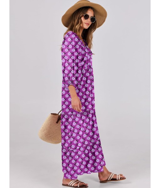 ANRABESS Womens Boho Maxi Dresses 2025 Summer V Neck Puff Sleeve Floral Flowy Swing Fall Casual Long Dress