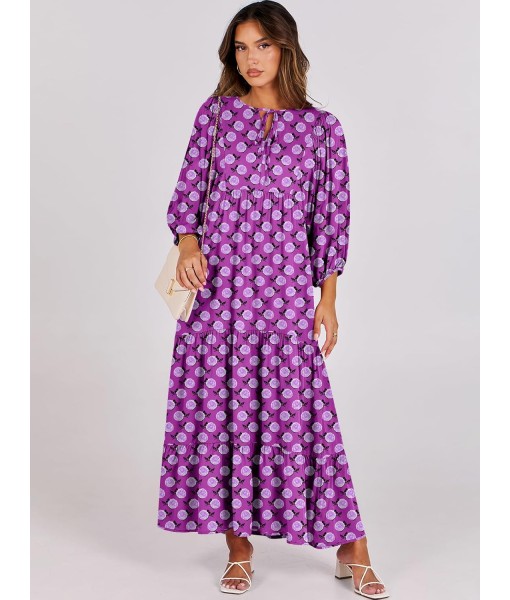ANRABESS Womens Boho Maxi Dresses 2025 Summer V Neck Puff Sleeve Floral Flowy Swing Fall Casual Long Dress