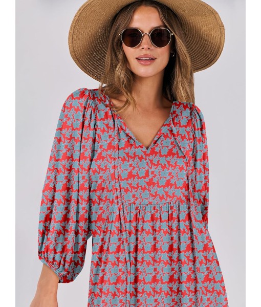 ANRABESS Womens Boho Maxi Dresses 2025 Summer V Neck Puff Sleeve Floral Flowy Swing Fall Casual Long Dress