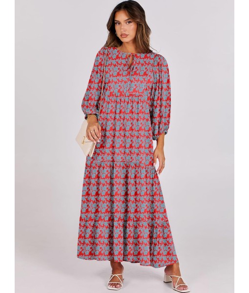 ANRABESS Womens Boho Maxi Dresses 2025 Summer V Neck Puff Sleeve Floral Flowy Swing Fall Casual Long Dress