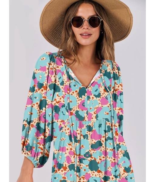 ANRABESS Womens Boho Maxi Dresses 2025 Summer V Neck Puff Sleeve Floral Flowy Swing Fall Casual Long Dress