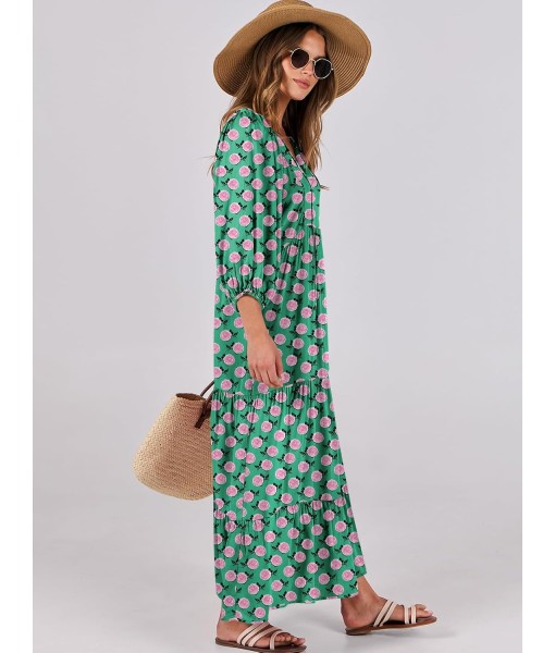 ANRABESS Womens Boho Maxi Dresses 2025 Summer V Neck Puff Sleeve Floral Flowy Swing Fall Casual Long Dress