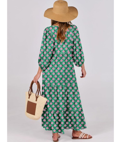 ANRABESS Womens Boho Maxi Dresses 2025 Summer V Neck Puff Sleeve Floral Flowy Swing Fall Casual Long Dress