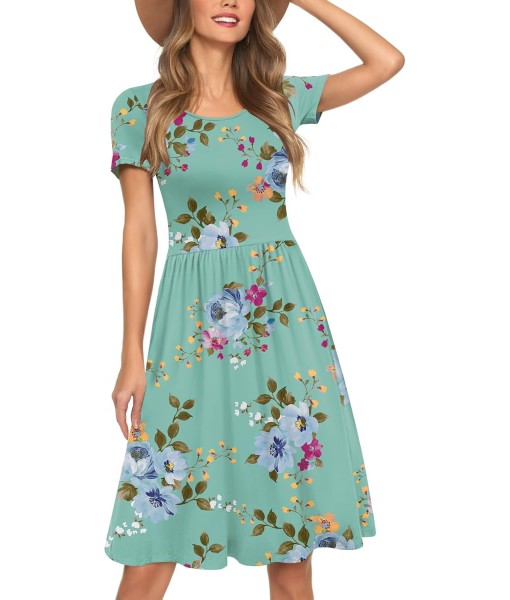 AYIFU Womens Short Sleeve Empire Waist Dresses Casual Summer Dress with Pockets