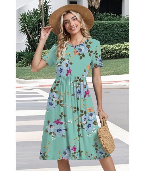 AYIFU Womens Short Sleeve Empire Waist Dresses Casual Summer Dress with Pockets