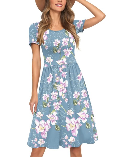 AYIFU Womens Short Sleeve Empire Waist Dresses Casual Summer Dress with Pockets