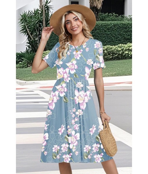 AYIFU Womens Short Sleeve Empire Waist Dresses Casual Summer Dress with Pockets