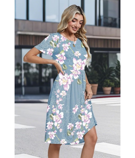 AYIFU Womens Short Sleeve Empire Waist Dresses Casual Summer Dress with Pockets