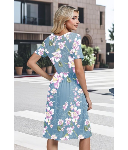 AYIFU Womens Short Sleeve Empire Waist Dresses Casual Summer Dress with Pockets