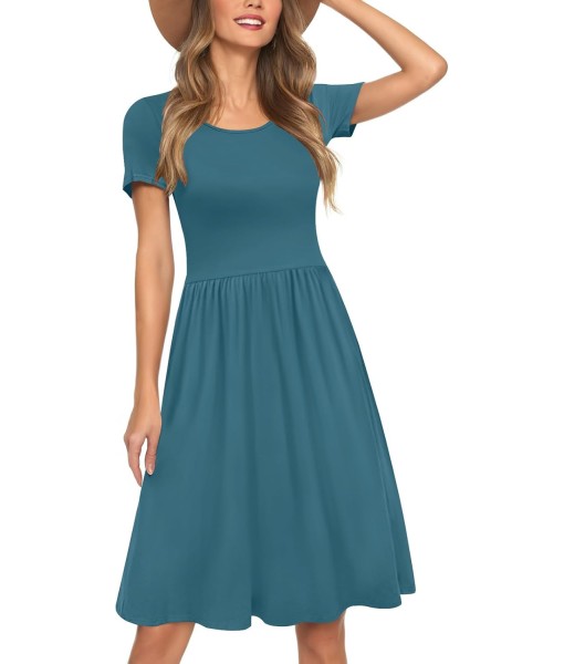 AYIFU Womens Short Sleeve Empire Waist Dresses Casual Summer Dress with Pockets