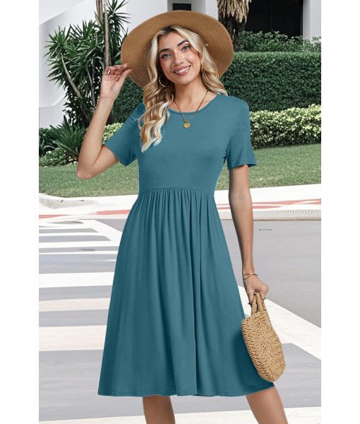 AYIFU Womens Short Sleeve Empire Waist Dresses Casual Summer Dress with Pockets