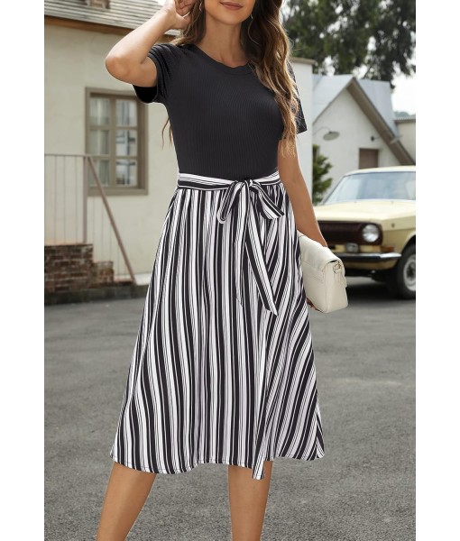 Zattcas Women 2025 Summer Dress Short Sleeve Ribbed Teacher Church Modest Business Casual Work Outfits Midi Dress