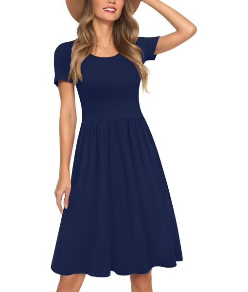 AYIFU Womens Short Sleeve Empire Waist Dresses Casual Summer Dress with Pockets