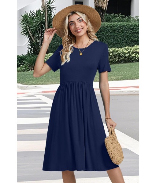 AYIFU Womens Short Sleeve Empire Waist Dresses Casual Summer Dress with Pockets