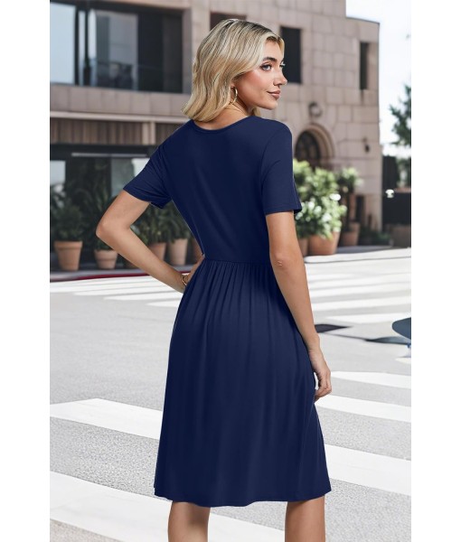 AYIFU Womens Short Sleeve Empire Waist Dresses Casual Summer Dress with Pockets