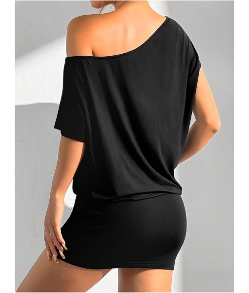 SOLY HUX Women's Off The Shoulder Mini Dress Asymmetrical Neck Short Sleeve Casual Bodycon T Shirt Dresses