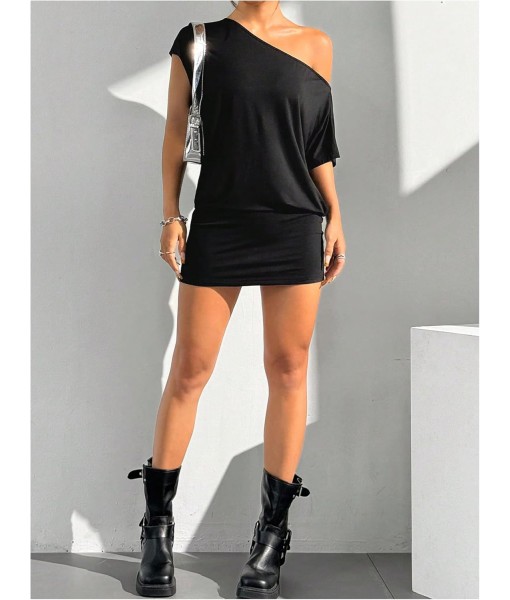 SOLY HUX Women's Off The Shoulder Mini Dress Asymmetrical Neck Short Sleeve Casual Bodycon T Shirt Dresses