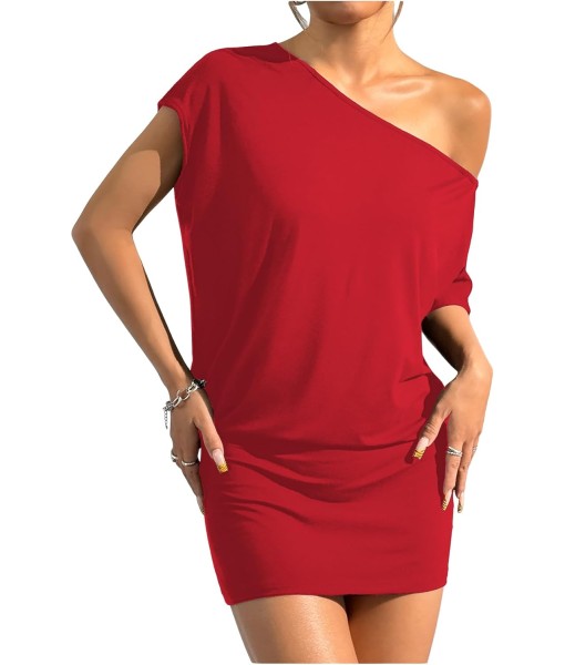SOLY HUX Women's Off The Shoulder Mini Dress Asymmetrical Neck Short Sleeve Casual Bodycon T Shirt Dresses