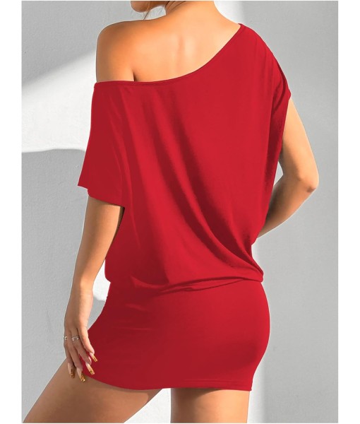 SOLY HUX Women's Off The Shoulder Mini Dress Asymmetrical Neck Short Sleeve Casual Bodycon T Shirt Dresses