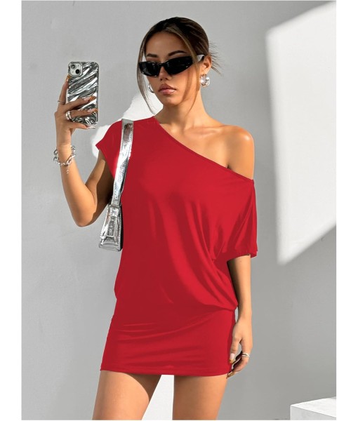 SOLY HUX Women's Off The Shoulder Mini Dress Asymmetrical Neck Short Sleeve Casual Bodycon T Shirt Dresses