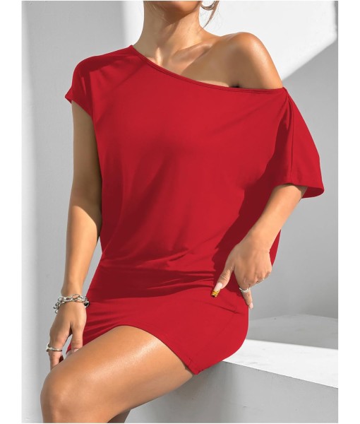 SOLY HUX Women's Off The Shoulder Mini Dress Asymmetrical Neck Short Sleeve Casual Bodycon T Shirt Dresses
