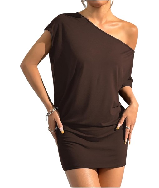 SOLY HUX Women's Off The Shoulder Mini Dress Asymmetrical Neck Short Sleeve Casual Bodycon T Shirt Dresses