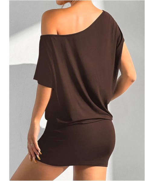 SOLY HUX Women's Off The Shoulder Mini Dress Asymmetrical Neck Short Sleeve Casual Bodycon T Shirt Dresses