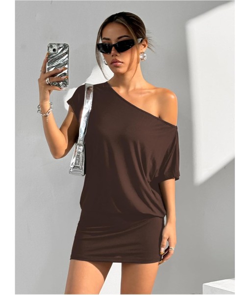 SOLY HUX Women's Off The Shoulder Mini Dress Asymmetrical Neck Short Sleeve Casual Bodycon T Shirt Dresses