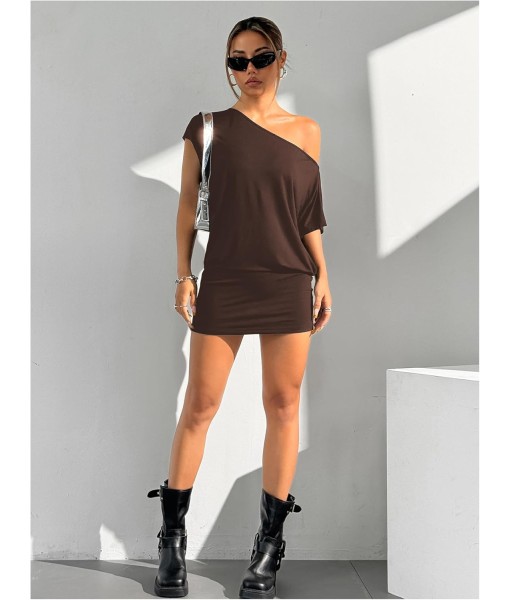 SOLY HUX Women's Off The Shoulder Mini Dress Asymmetrical Neck Short Sleeve Casual Bodycon T Shirt Dresses