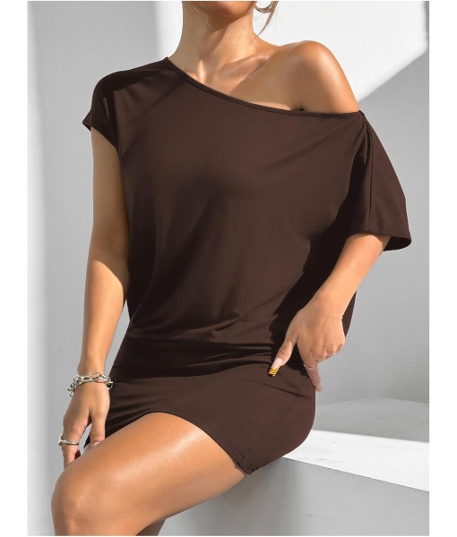 SOLY HUX Women's Off The Shoulder Mini Dress Asymmetrical Neck Short Sleeve Casual Bodycon T Shirt Dresses
