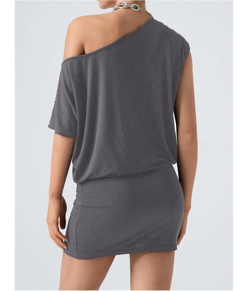 SOLY HUX Women's Off The Shoulder Mini Dress Asymmetrical Neck Short Sleeve Casual Bodycon T Shirt Dresses