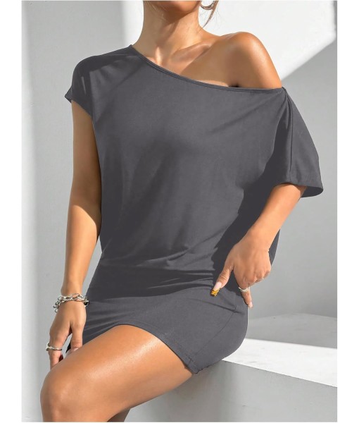 SOLY HUX Women's Off The Shoulder Mini Dress Asymmetrical Neck Short Sleeve Casual Bodycon T Shirt Dresses